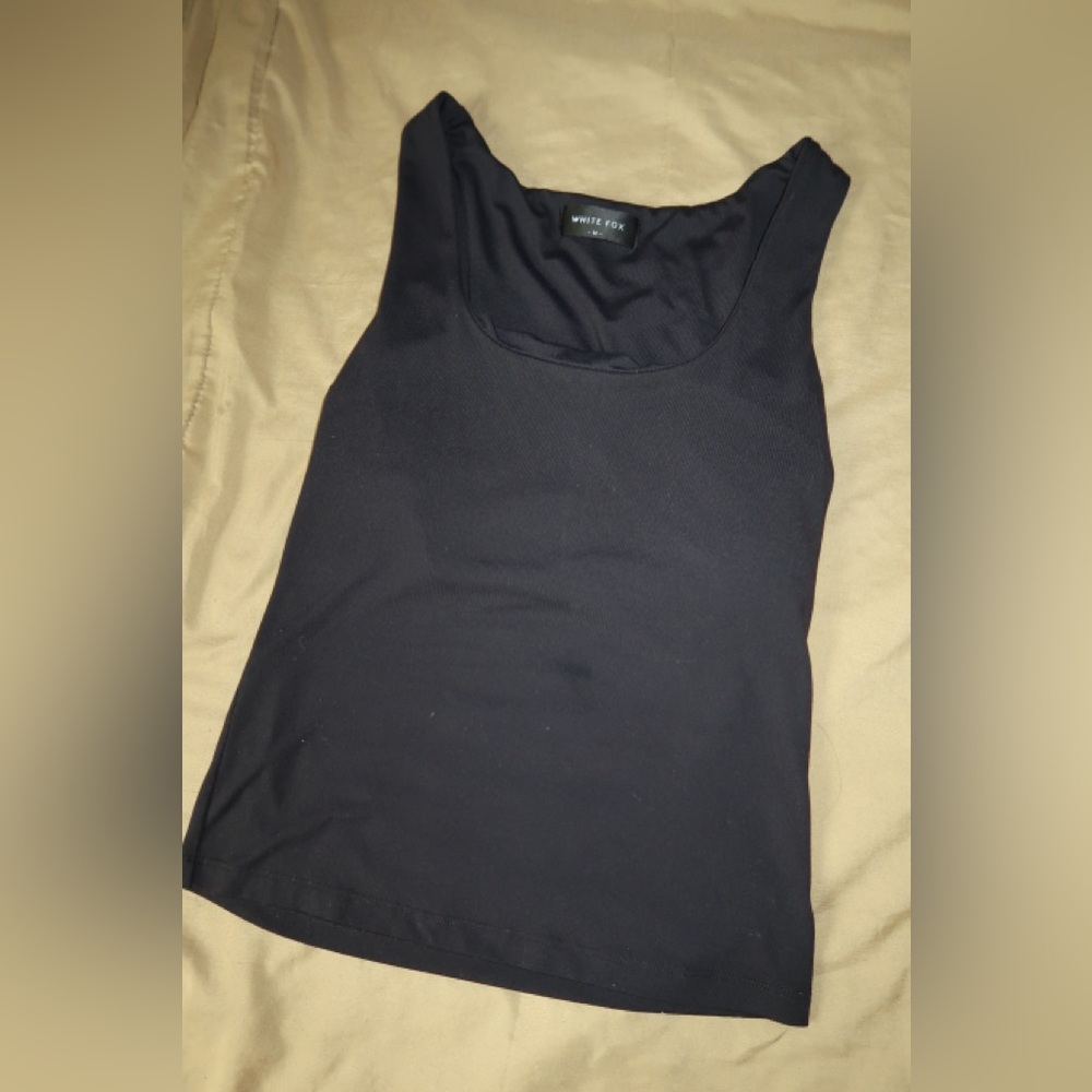 White Fox Black Tank Top